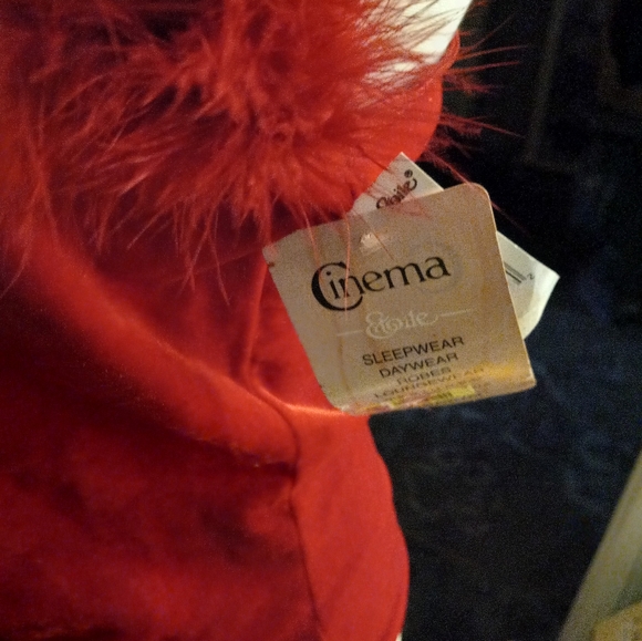 Used, not new never worn, with tags red velour stretch camisole with marboa trim - Picture 2 of 4